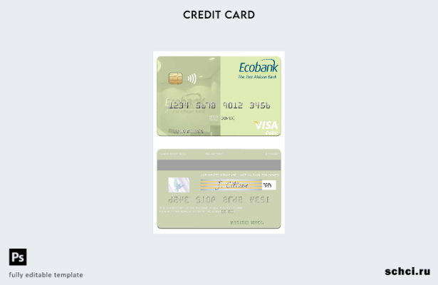 цифровая загрузка шаблона дебетовой карты Visa для Ганы Ecobank в Гане